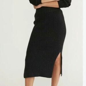 Marine Layer Ribbed Knit Side Slit Slim Black Midi Sweater Pencil Skirt Size L
